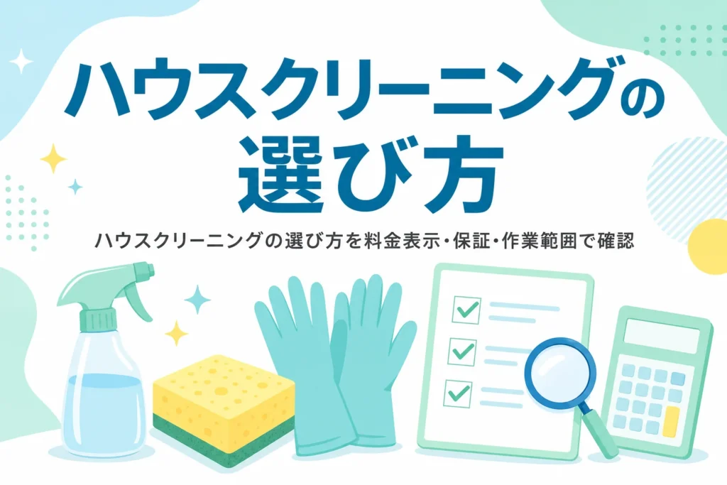ハウスクリーニング業者の選び方を料金表示・保証・作業範囲から紹介する記事のアイキャッチ